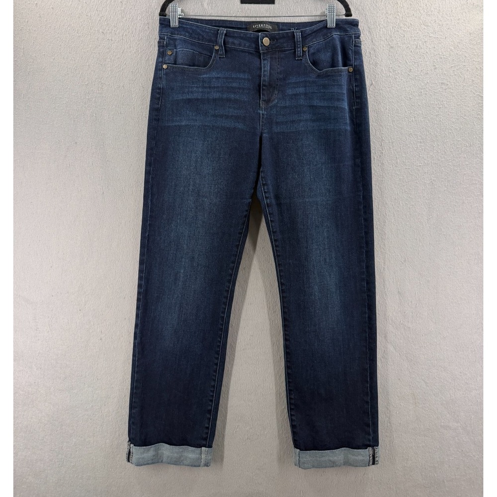 Liverpool Slim Boyfriend Jeans Women 12/31 Vintage Super Dark Indigo Wash Cuffed